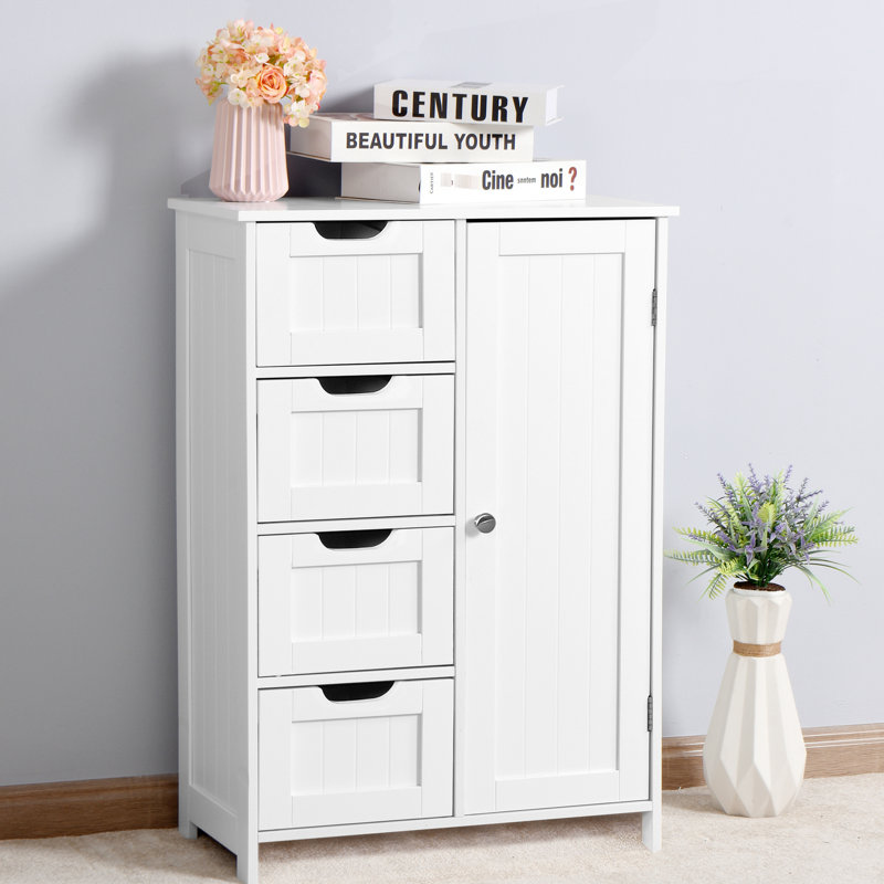 Armoire de salle de bain blanche avec tablette réglable et tiroirs - pour la chambre à coucher, le salon, etc.