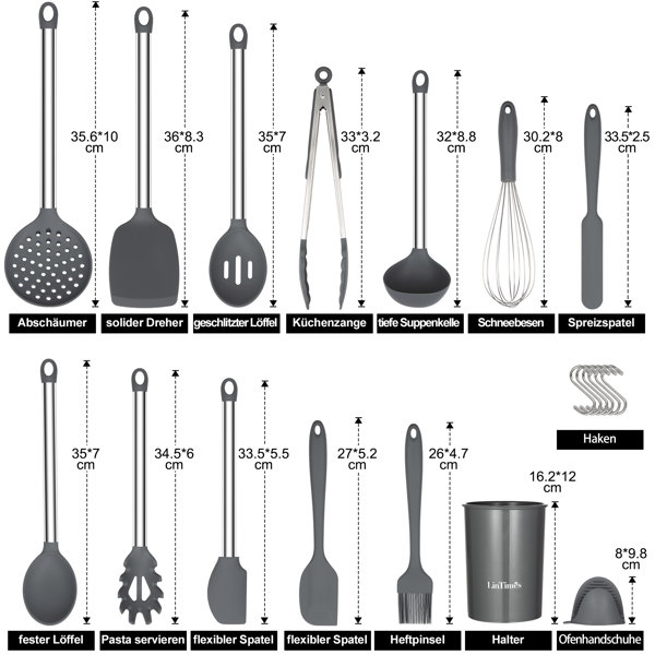 ChefGiant Silicone Kitchen Utensil Set, 15-Piece Stainless Steel Cooking  Utensils Set & Holder, Spatula, Ladle, Pasta Server, Tongs, Whisk & More, Heat Resistant, BPA Free, Dishwasher Safe
