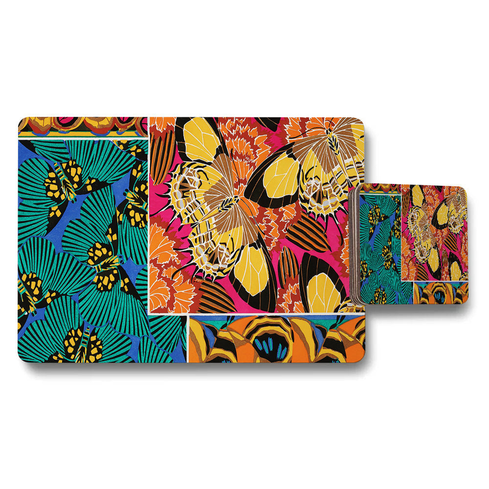 Vibrant Butterfly Floral Placemat And Coaster Set For Dining Table