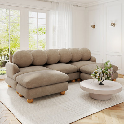 Canapé Comfy en chenille, canapé 4 places profond avec 4 coussins décoratifs, repose-pieds mobile, structure en bois massif pour le salon, la chambre à coucher