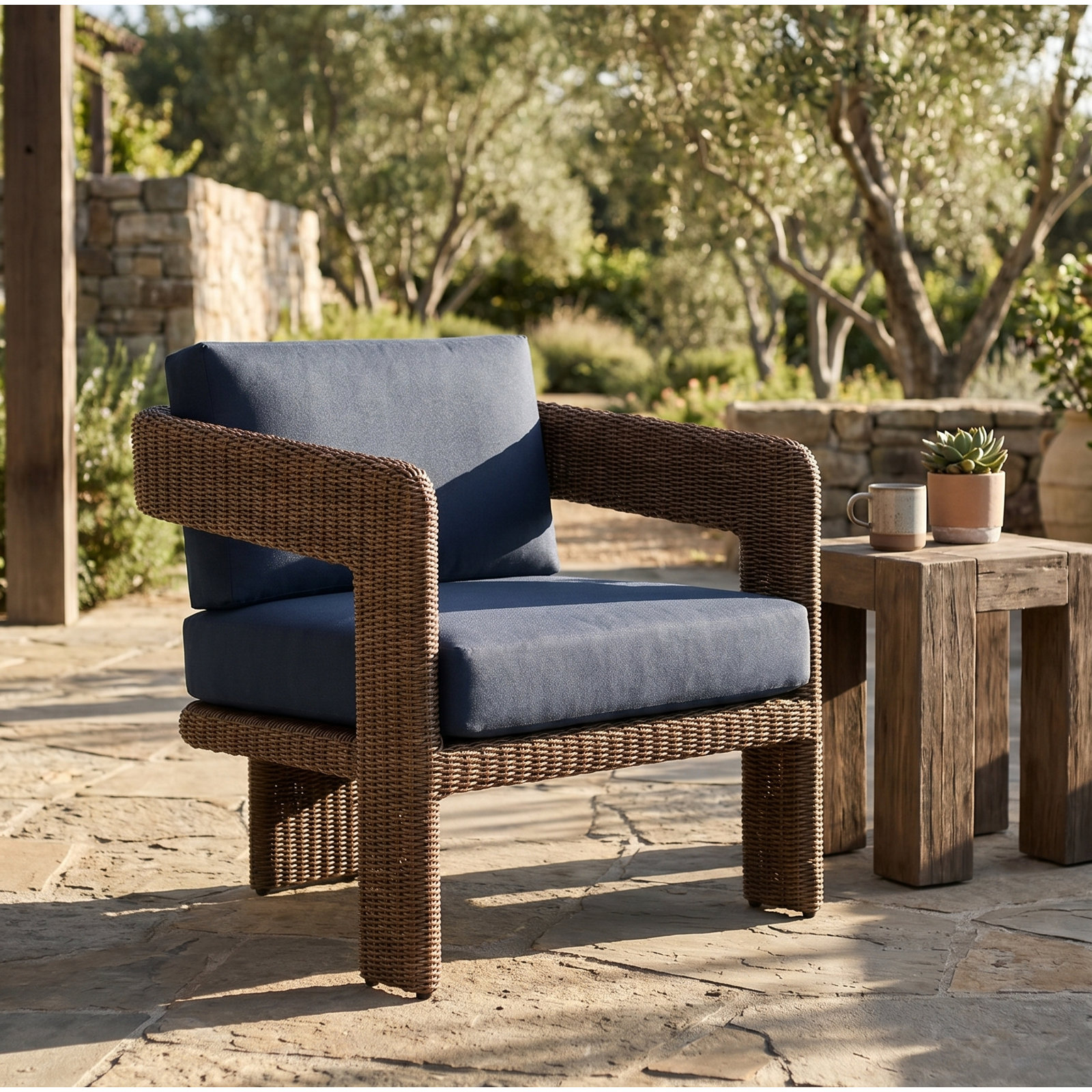 Amber Sunbrella® Patio Lounge Chair, Canvas Navy