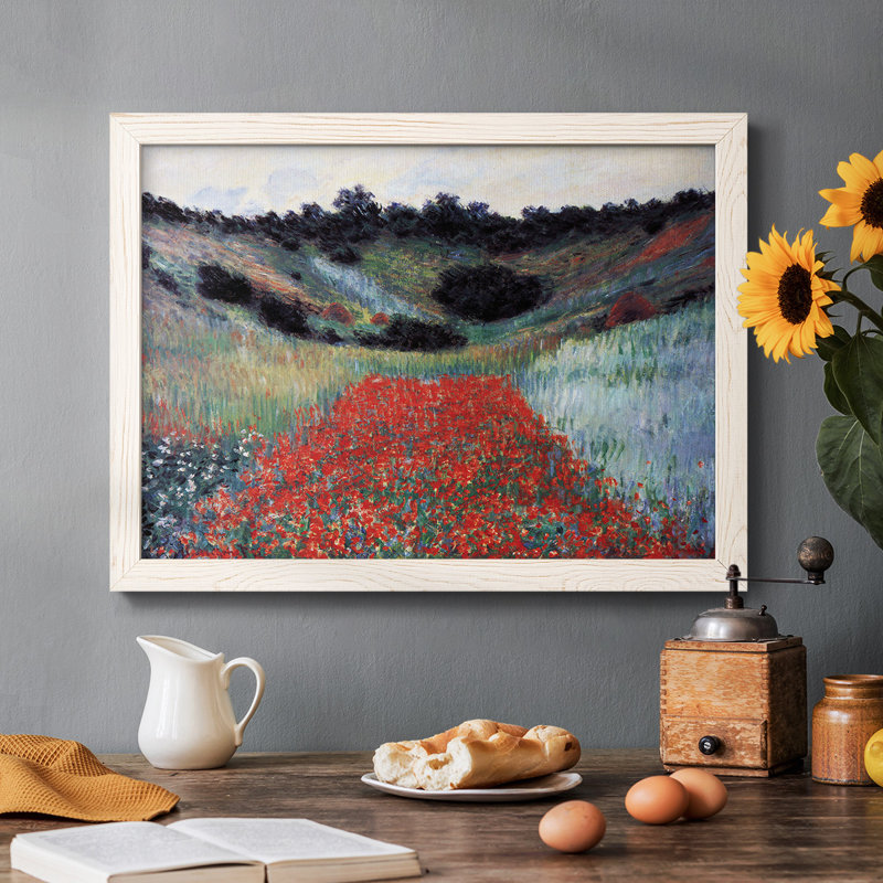 «Poppy Field In Giverny» par Monet, reproduction d'art sur toile, Cadre blanc, H 18 po x l 26 po x P 1,5 po