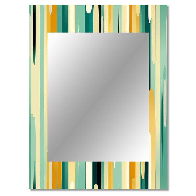Atai Jungle vert et jaune rayé motif - miroir mural décoratif rayé, rayé, grand miroir abstrait, art imprimé en métal