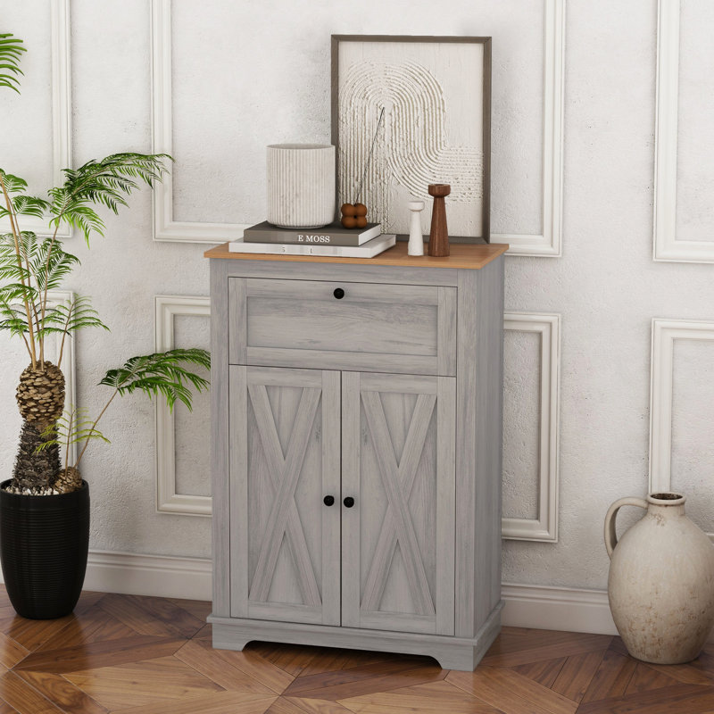 Gray Cupboard, Sideboard With Double Doors, Drawer And Adjustable Shelf. For Bedroom & Living Room. . 23.5" X 11.75" 34.5 Accent Cabinet, Gray. Bedroom, Tipping. 23.5"W 11.75"D 34.5"H