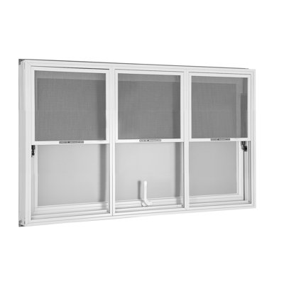 Fenêtre de service en alliage d'aluminium de 60 po x 36 po, fenêtre de service pour les camions de nourriture, comprend 3 panneaux fixes et 3 panneaux coulissants, une porte d'auvent, un crochet de protection et une protection contre l'eau de pluie