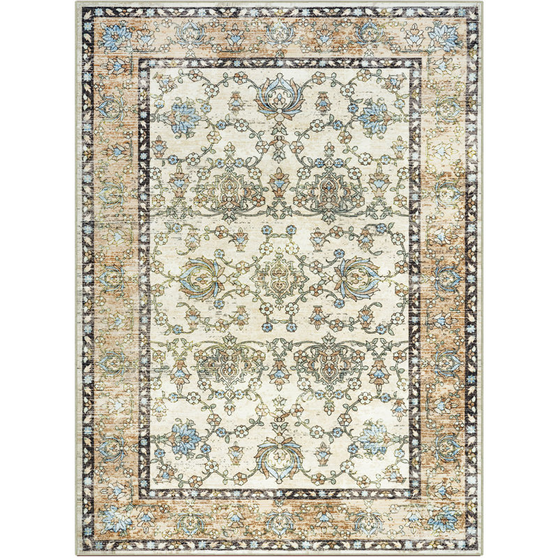 Tapis à motif floral lavable Fillender, Rectangle de 5 pi x 8 pi