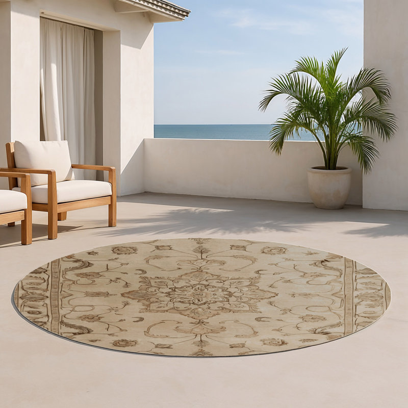 Tabriz Gray Indoor and Outdoor Area Rug, Round 5'