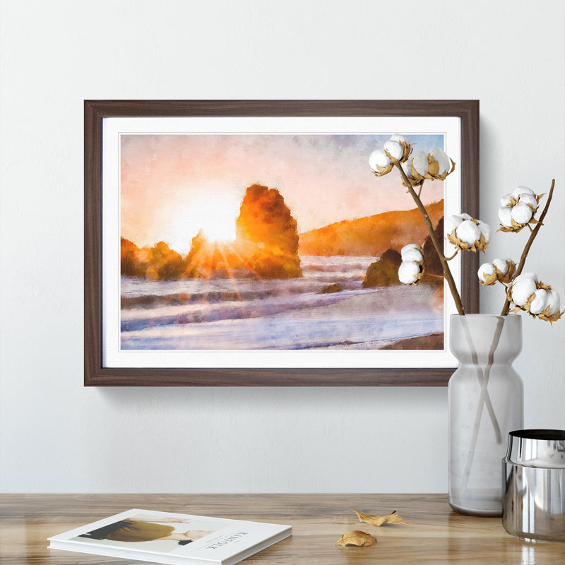 Sunlight over Rodeo Beach - Picture Frame Graphic Art Print, 62cm H x 87cm W x 2cm D, Walnut Framed