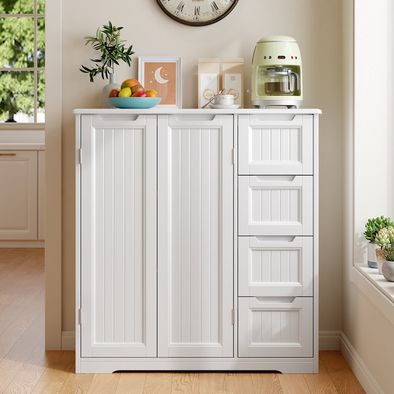 31.5" Freestanding MDF Bathroom Storage Cabinet with 4 Drawers, Adjustable Shelf, Double Doors and Anti-Tip Kit, Silver