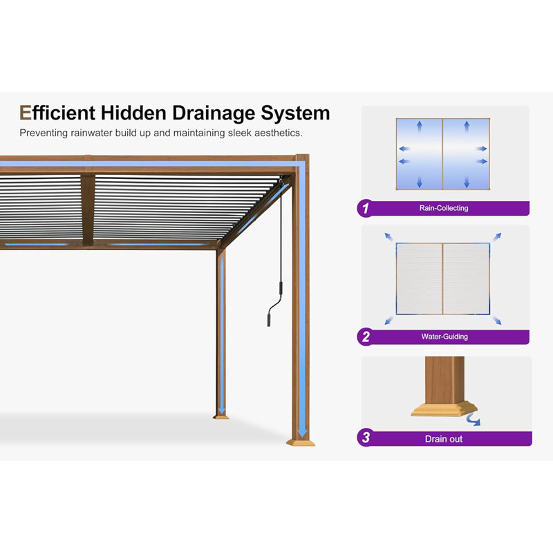 PURPLE LEAF 10' X  12' Outdoor Aluminum Louvered Pergola Wood Gain with Adjustable Roof for Patio Deck and Garden