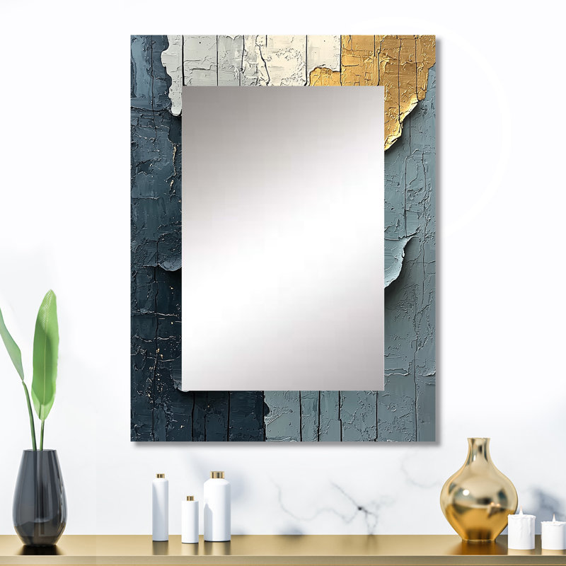Gold Grey Fleeting Shadows III - Modern Decorative Mirror, Modern Large Wall Mirror, Printed Metal Art, 32" x 24"