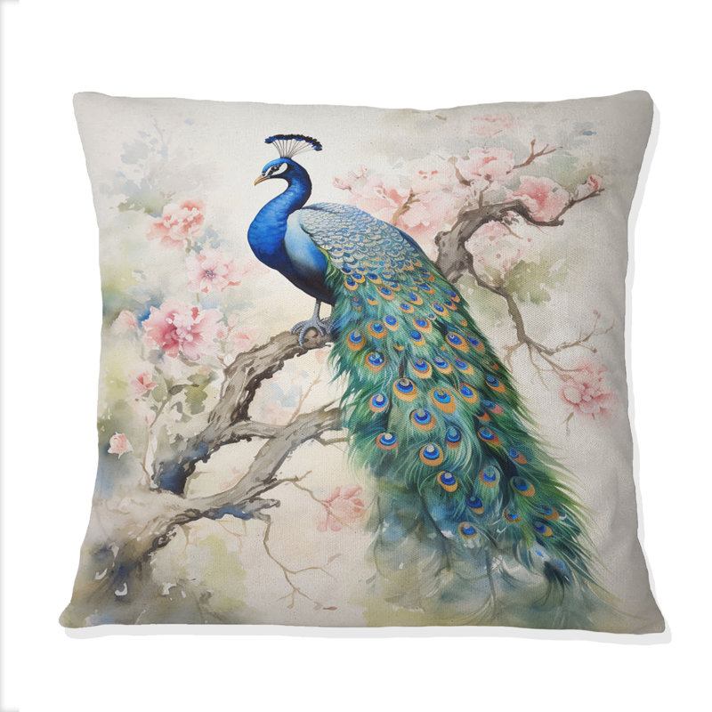 Coussin Blue Ink Wash Peacock I - Peacock