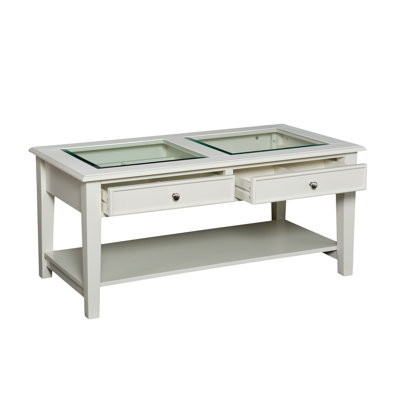 Gracie Mills 44" Off And White And Off-White Glass And Metal Rectangular Coffee Table – Modern Glass Top
