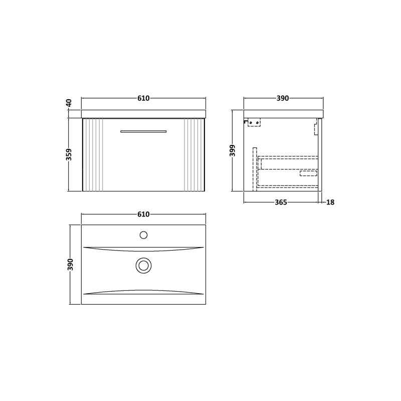 Deco 610mm Single Bathroom Vanity with Integrated Vitreous China Basin, Satin Gray