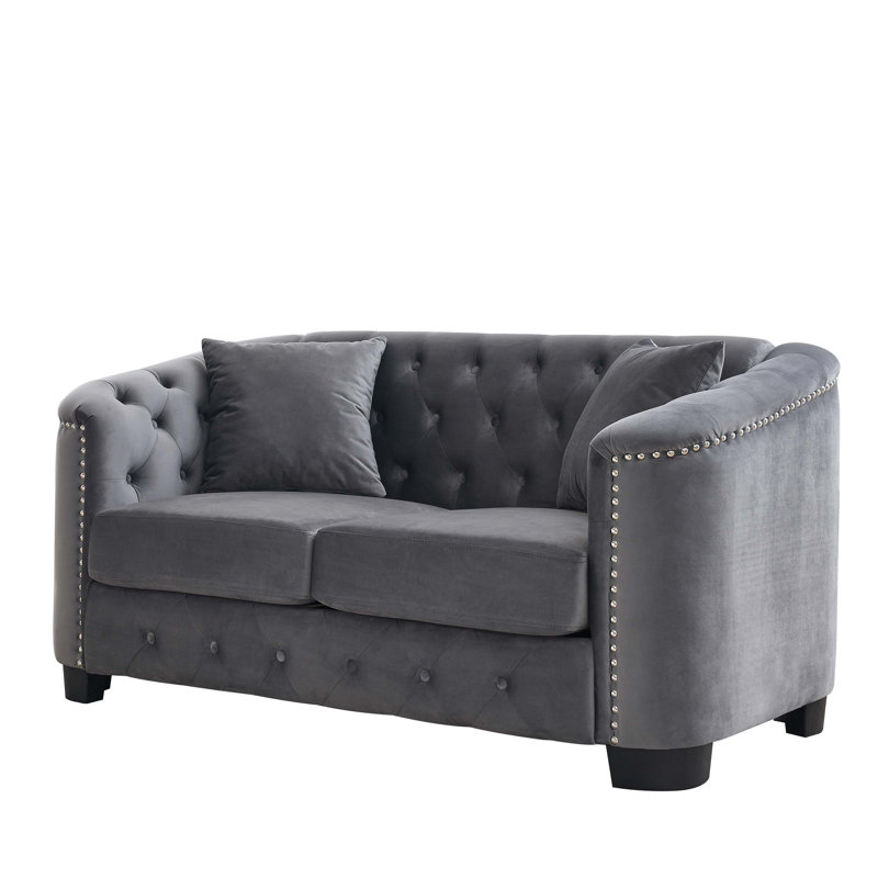 Alexandrie  Square Arm Loveseat, 2, 30" H x 59" W x 31.5" D, Beige Velvet Incorrect