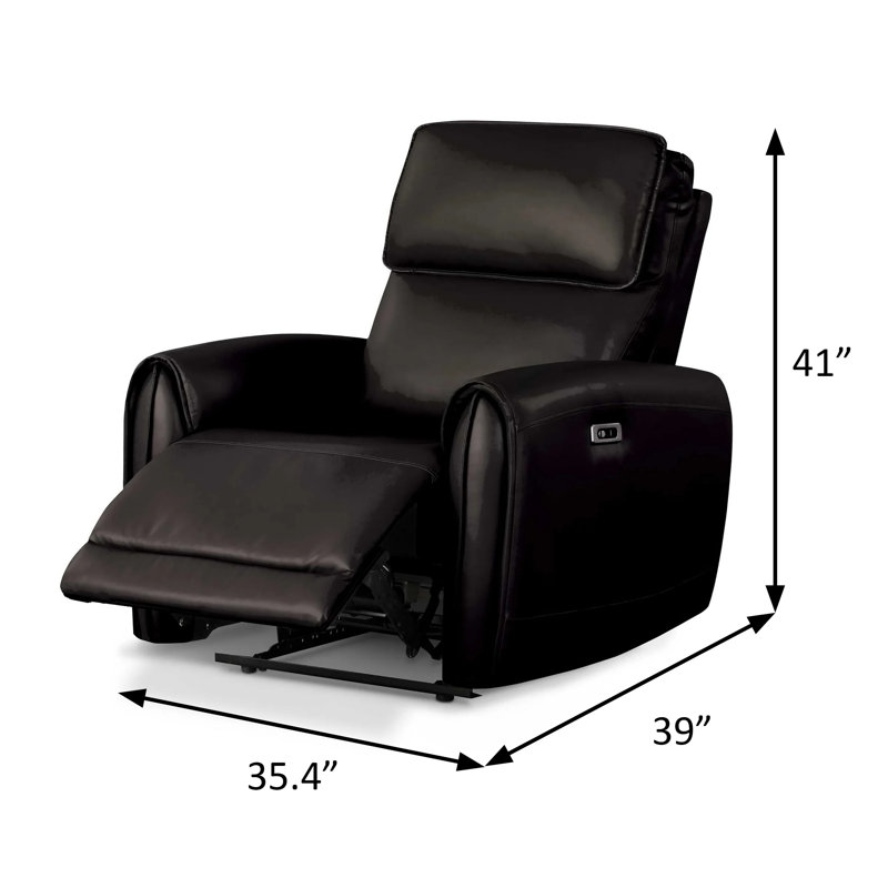 35.4" W Contemporary Power Recliner, Black, Black