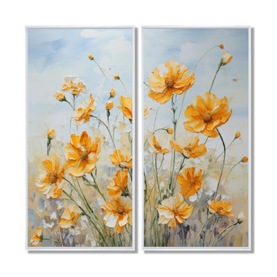 Charme de souci jaune discret - ensemble de 2 reproductions d'art sur toile à motif floral jaune