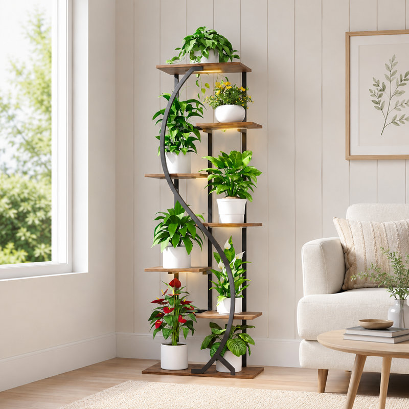 Support pour plante d'intérieur avec lumière de croissance et 7 tablettes