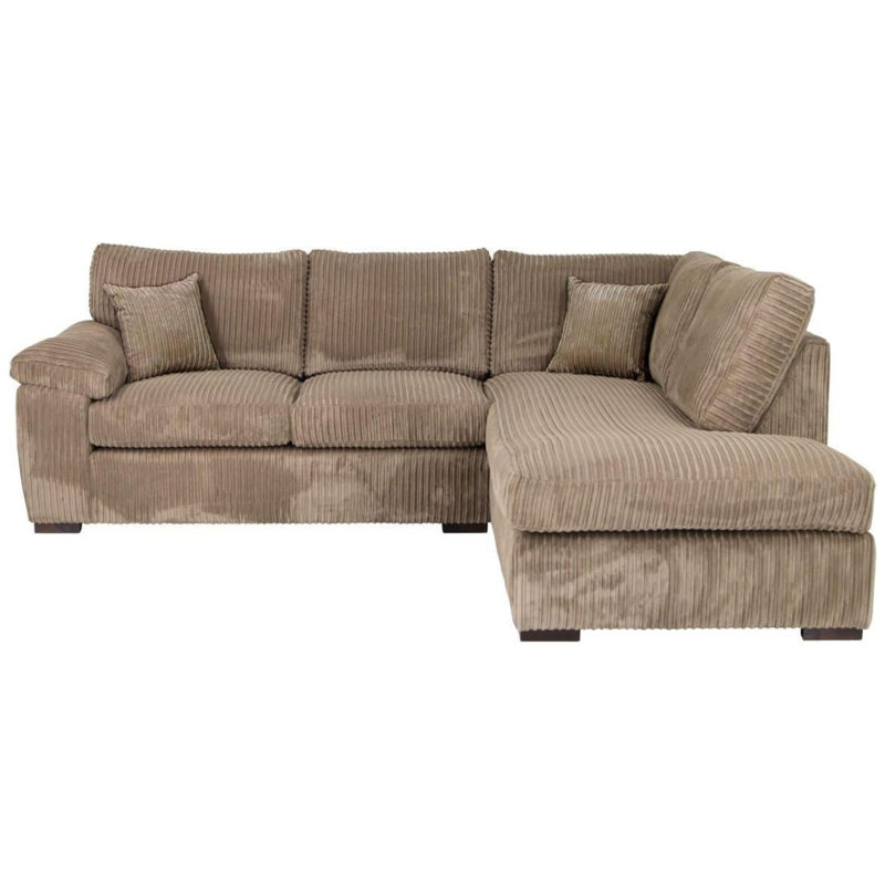 Modern 4-Seater Jumbo Cord L-Shaped Corner Sofa With Pillow Top Arms, Left Hand Facing, Brown Corduroy