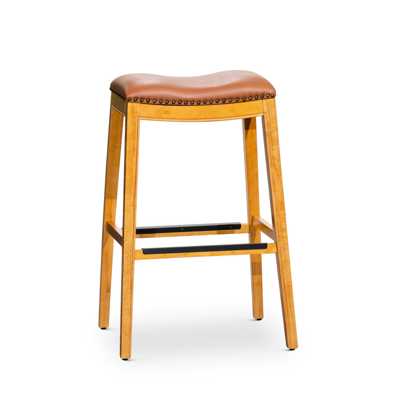 Tabouret de bar 30 po à finition naturelle avec siège en cuir reconstitué - élégant et pratique, Naturel