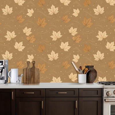 Papier peint auto-adhésif auto-adhésif amovible brun avec feuilles d'érable d'automne et feuilles d'érable