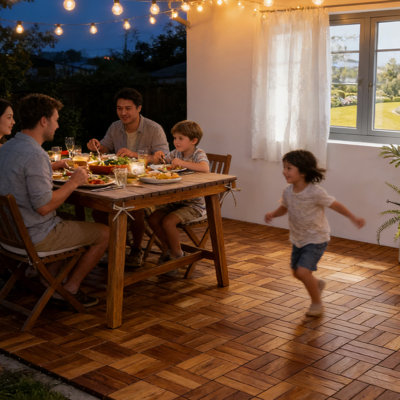 Acacia Wood Interlocking Deck Tiles, 12"x12" Outdoor & Indoor Flooring (10-Pack, nature wood) - Water-Resistant, Anti-Slip Surface, Easy Lock Installation for Patio, Balcony, Garden - Covers 10 Sq Ft