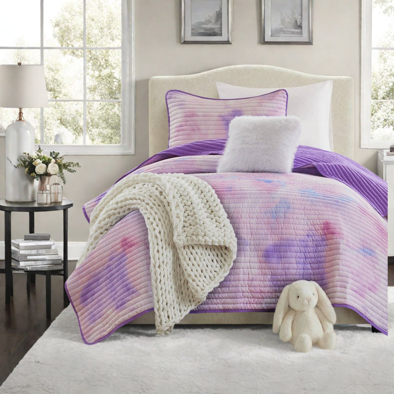 Ensembles de literie modernes, courtepointe pour lit simple en microfibre mauve TG