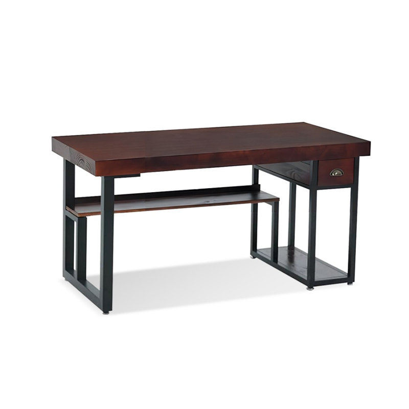 Bureau brun clair + noir rectangulaire en bois massif + fer avec 1 tiroir, H 29,53 po x l 70,87 po x P 31,5 po