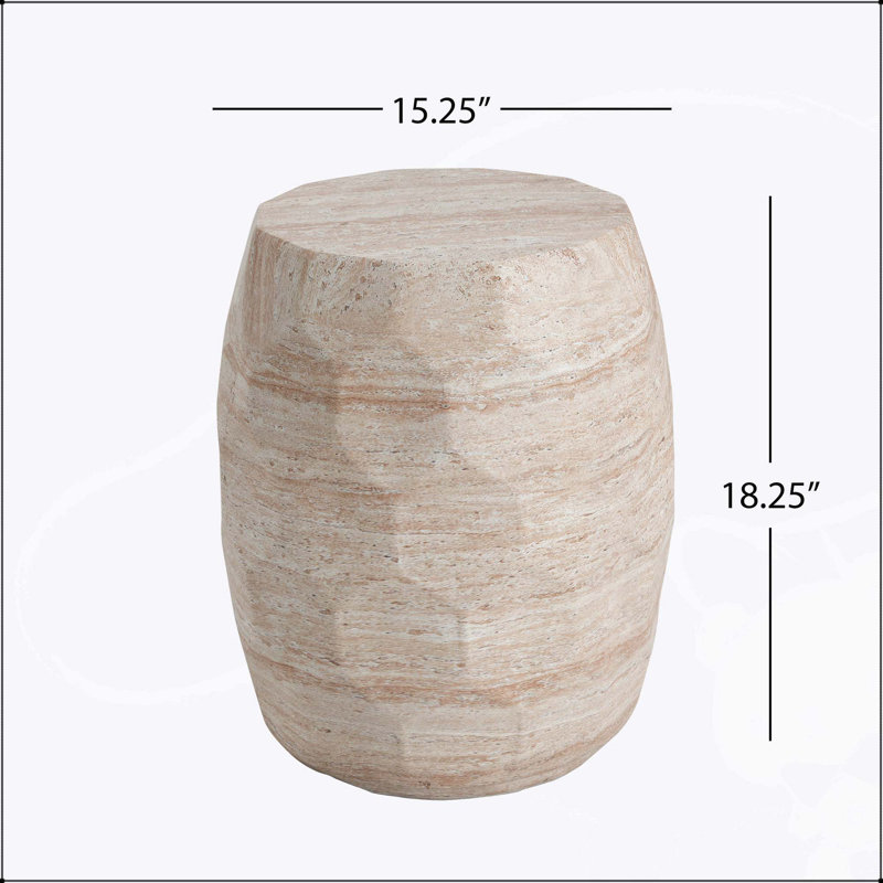 Outdoor/Indoor Lightweight Concrete Side Table with Travertine Finish, Multi-Functional and Durable Design for Versatile Use