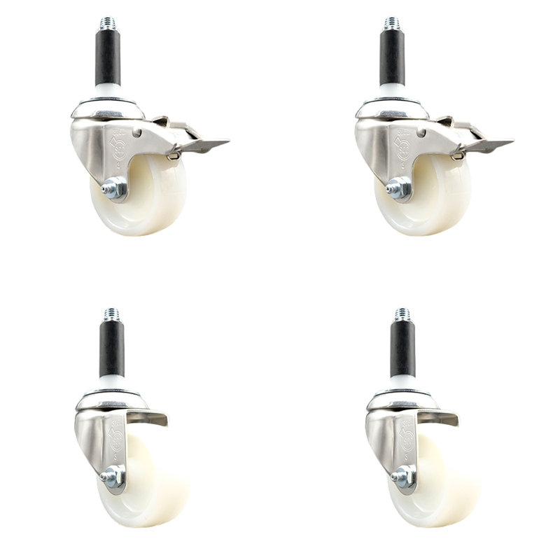 316SS Nylon Swivel Expanding Stem Caster Set 2 Lock Brake SCC