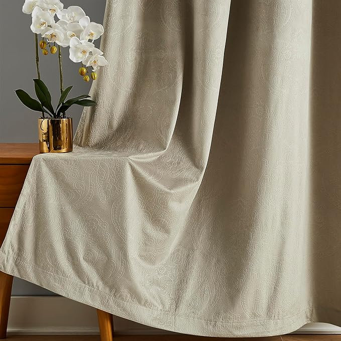 Matyson Velvet Room Darkening Curtain Pair, Beige, 54" W x 84" L