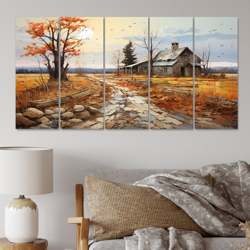 «Countryside Rustic Barn Patchwork I» sur toile, reproduction de 5 pièces