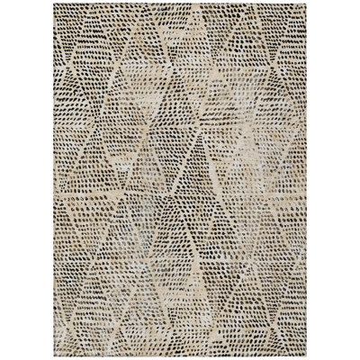 9' X 12' Beige Ivory And Black Geometric Washable Indoor Outdoor Area Rug
