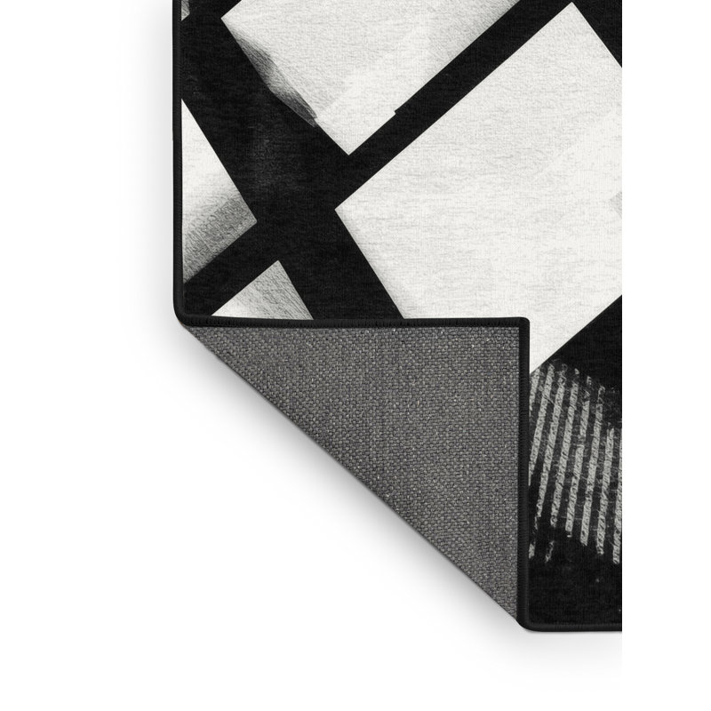 Tapis moelleux moelleux moelleux et moderne à carreaux carrés et noir moderne - Reliure noire, 5 x 8