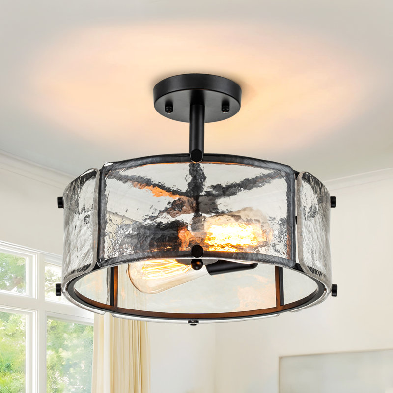 Plafonnier semi-encastré cylindrique en verre 2 lumières, Noir