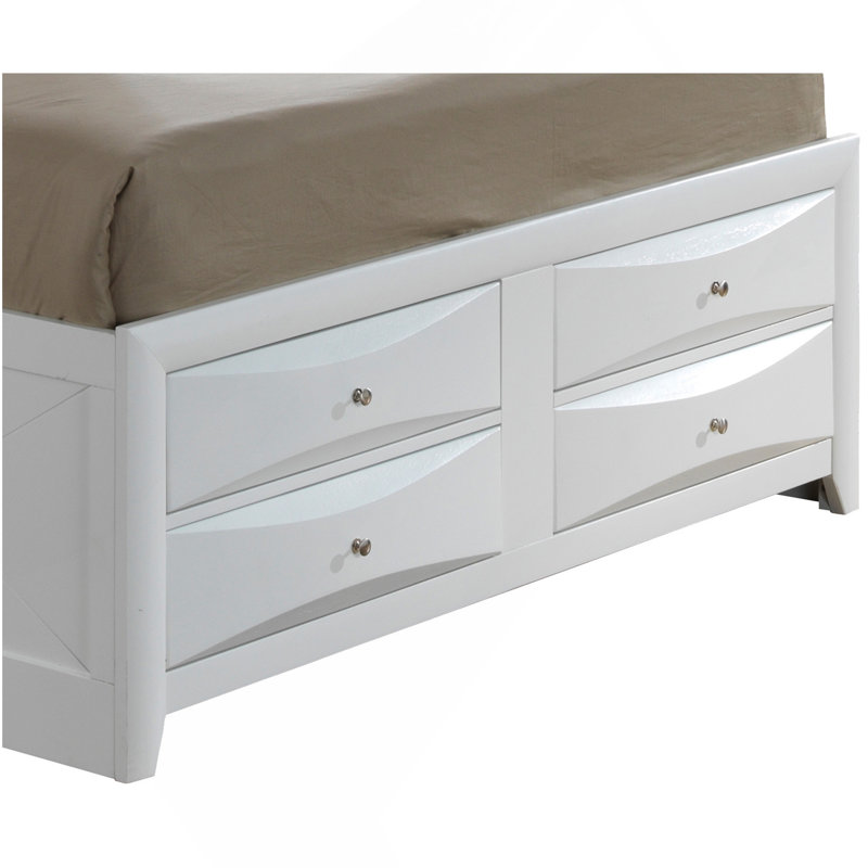 Grand lit de rangement stylisé et contemporain, Blanc, Grand lit