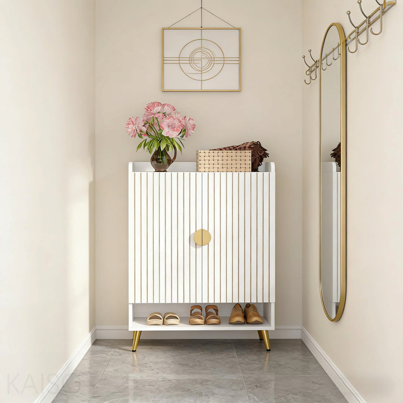 Spacious Shoe Storage Organizer,Modern Style Shoe Cabinet, Gold,White