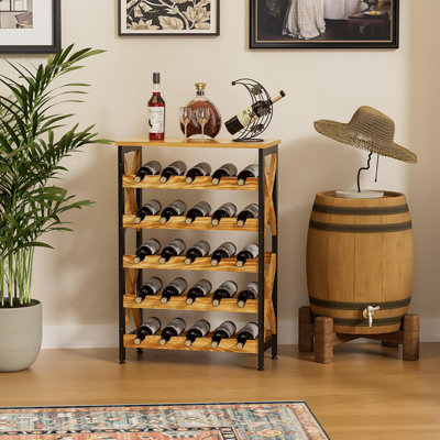 25 Bottle Wine Rack Freestanding Floor Rustic Wine Holder Stand 5 Tier Wobble-Free Tall Wine Racks Wine Large Display Storage Shelf for Cellar Kitchen