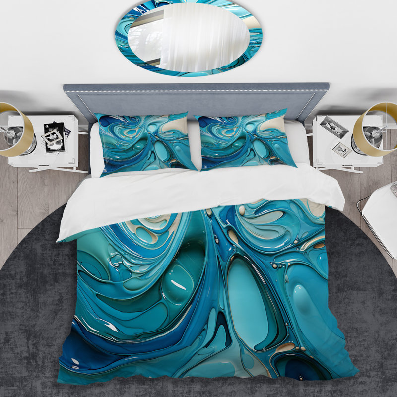 Blue Fluid Grind II - Ensemble de housse de couette abstrait - Microfibre de polyester