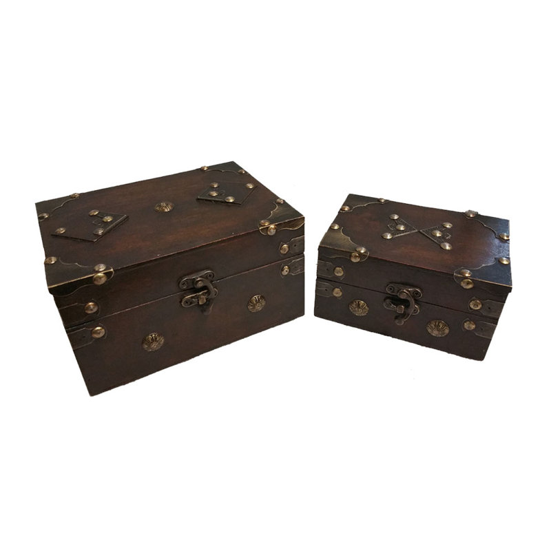 Ensemble de boîtes décoratives en bois et cuir 3 pièces world patterned world