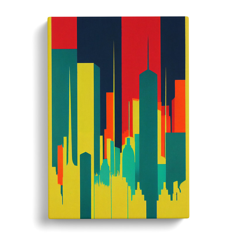 Illuminated City Skyline Abstract - Wall Art, 50cm H x 35cm W x 3cm D, Wrapped Canvas