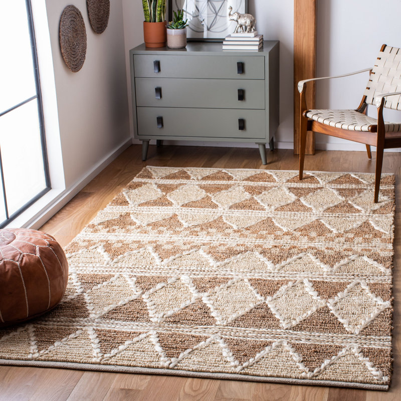 Cline Natural Fiber Hand Woven Jute Geometric Rug, Rectangle 8' x 10'