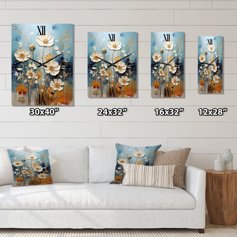 Horloge murale florale blanche, Petit