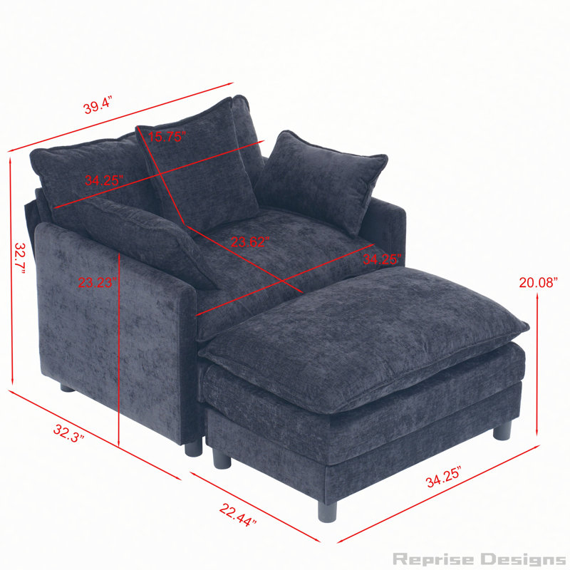 Fauteuil d'appoint rembourré en chenille de 39,4 po avec repose-pieds et fauteuil de lecture de style moderne 39,4 po, Bleu