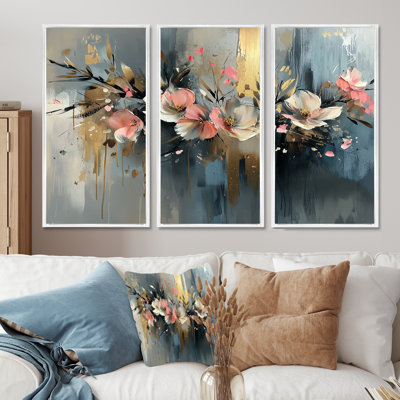 Mistic Symphony Of Abstract Fuschia Flowers III - Fuschia Wall Art Decor - 3 Pieces