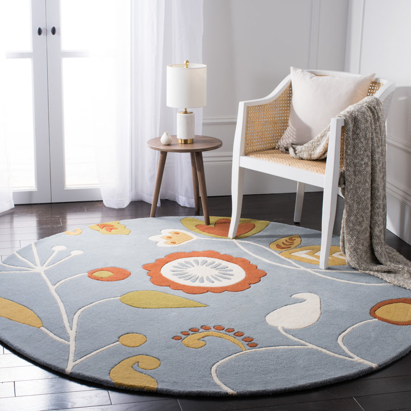 Soho Hand Tufted Wool And Viscose Floral Rug, Round 6'