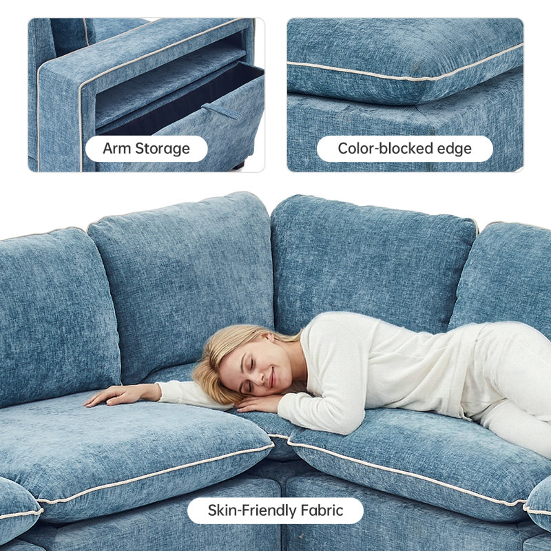 Fauteuil club en chenille bleue à accoudoirs carrés l 46,5 po, 1, Bleu