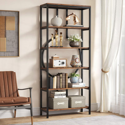 70.87" Tall Industrial Bookshelf, 6-Tier Vintage Brown Bookcase Open Shelves for Apartment, Office & Living Room