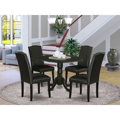 L'ensemble de mobilier de salle à manger 5 pièces comprend une table ronde avec Dropleaf et 4 chaises rembourrées en similicuir noir, 42 x 42 pouces, noir