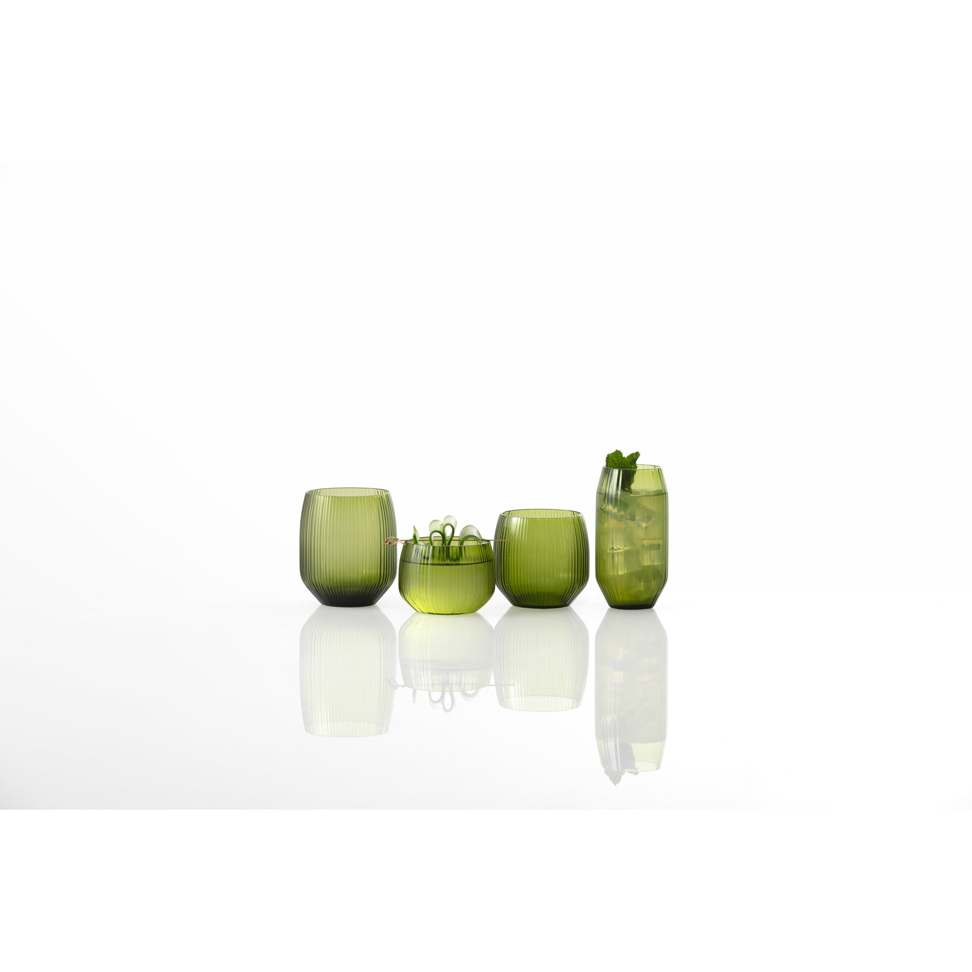 Fortessa Estiva Glass, 12.5 Ounce Hiball/Sparkling Cocktail (Set of 4), Textured Palm Green, Textured Palm Green